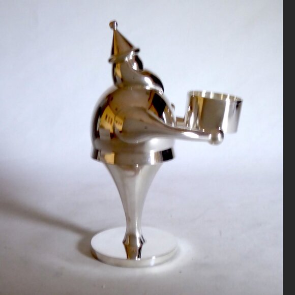 NEW VINTAGE 7.5” POTTERY BARN SILVER PLATE SANTA CLAUS TEA LIGHT CANDLE HOLDER - Picture 4 of 10